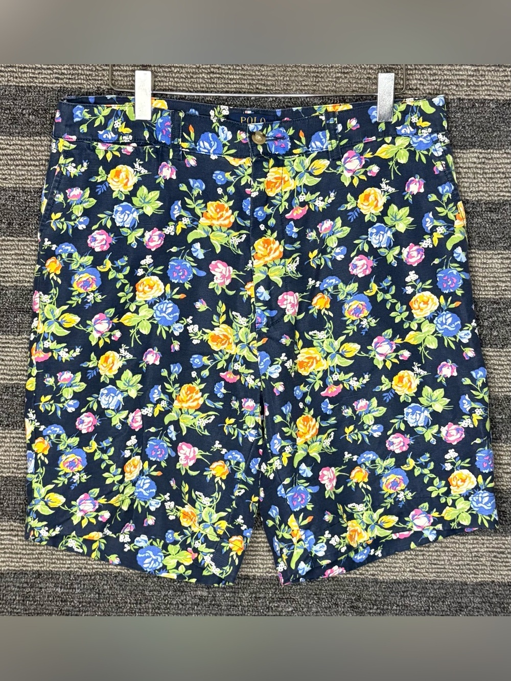Polo Ralph Lauren Navy Floral Print Men's Flat Front Shorts Size 33 EUC